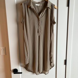 Costa Blanca Sleeveless Beige Sheer Blouse with Gold Accents